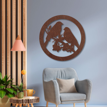 Wooden wall painting birds on a branch - BIERDO
