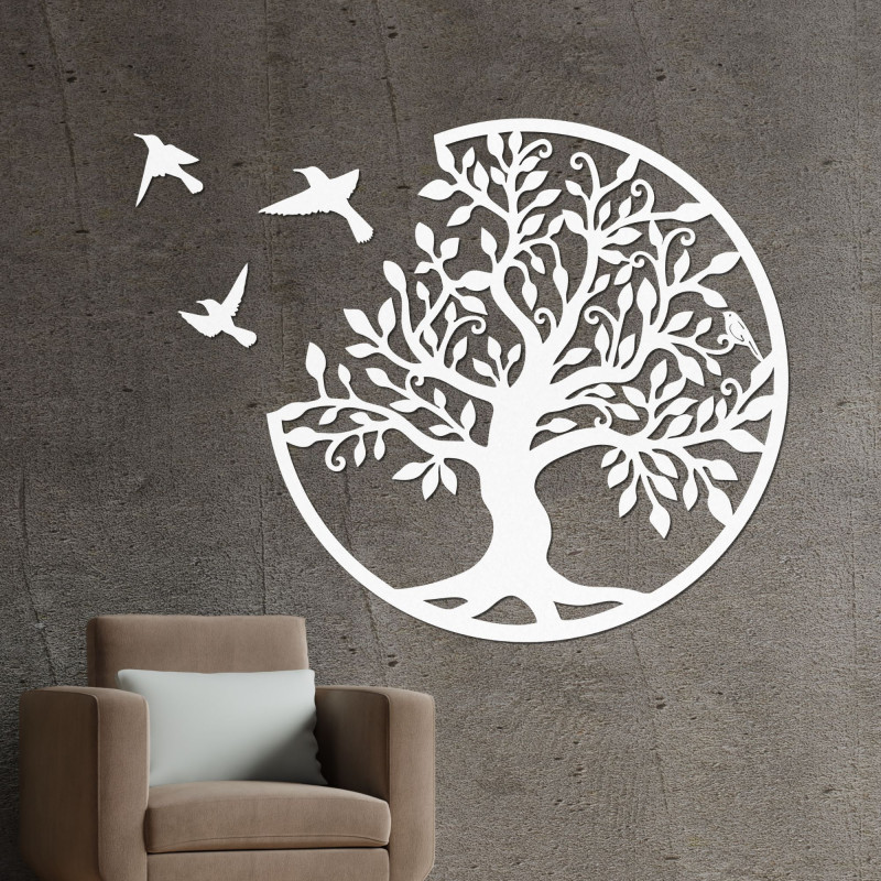 Wooden wall decoration - Tree of life with three flying birds