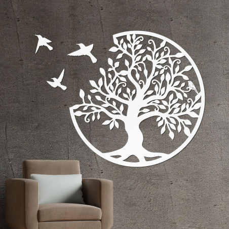 Wooden wall decoration - Tree of life with three flying birds