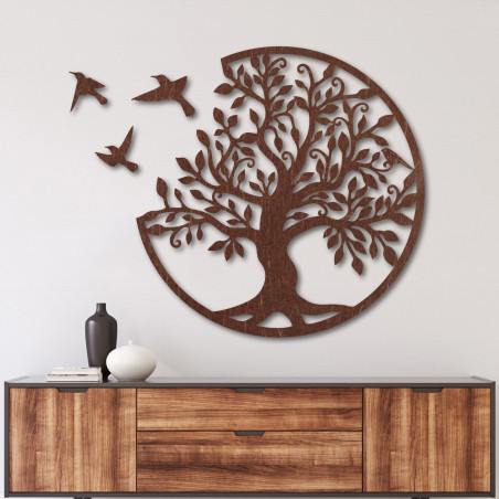Wooden wall decoration - Tree of life with three flying birds
