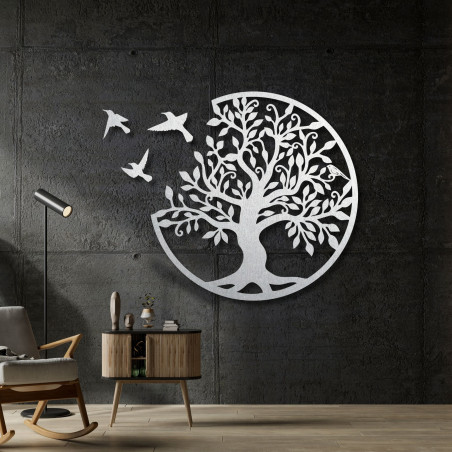 Wooden wall decoration - Tree of life with three flying birds
