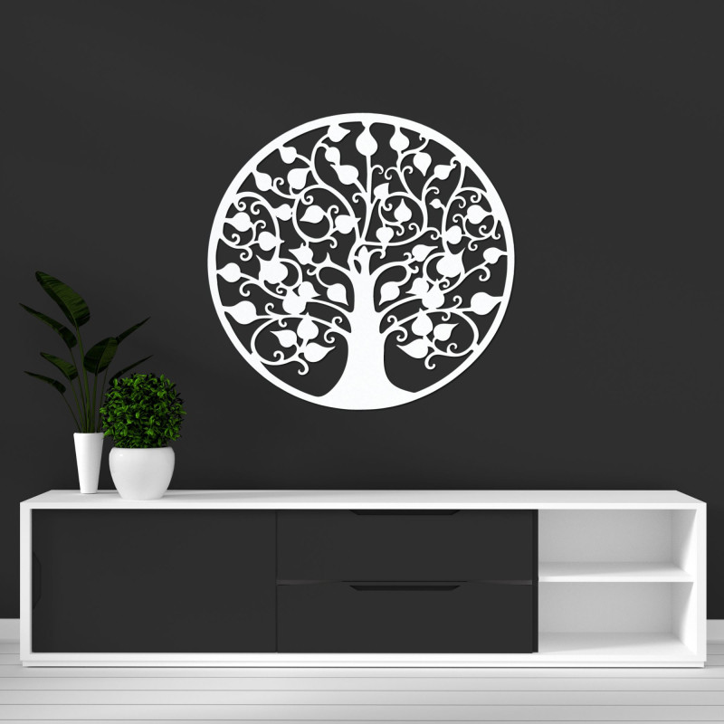 Round wooden decoration with a tree of life for the wall