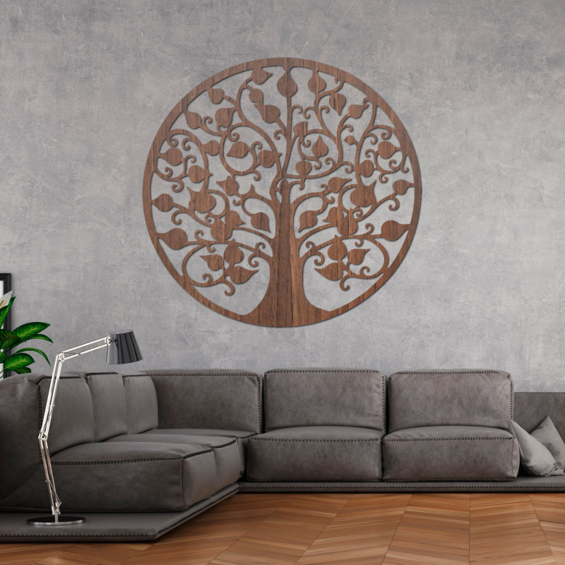 Round wooden decoration with a tree of life for the wall
