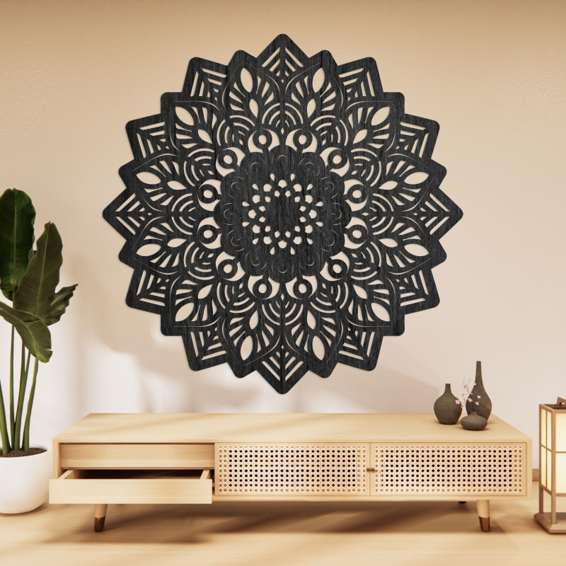 Wooden sun mandala as a stylish wall decoration