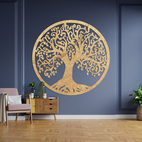 Stylish wooden decoration Tree of Life with a natural motif and the symbolism of stability