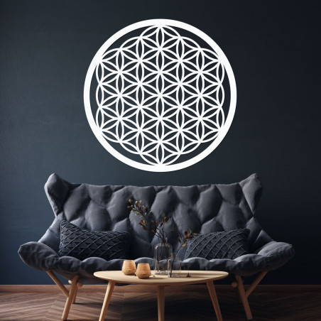 Decorative wooden wall painting with the Flower of Life motif
