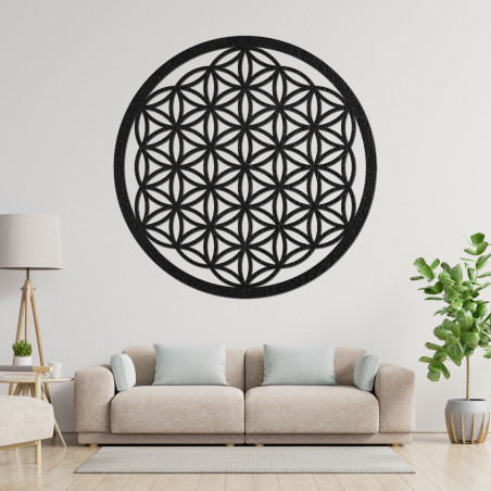 Decorative wooden wall painting with the Flower of Life motif