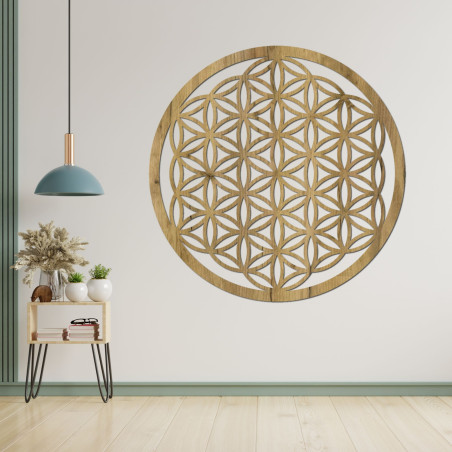 Decorative wooden wall painting with the Flower of Life motif