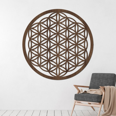 Wooden mandala for the wall with the sacred symbol of the Flower of Life