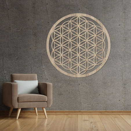 Wooden mandala for the wall with the sacred symbol of the Flower of Life
