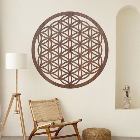Wooden mandala for the wall with the sacred symbol of the Flower of Life