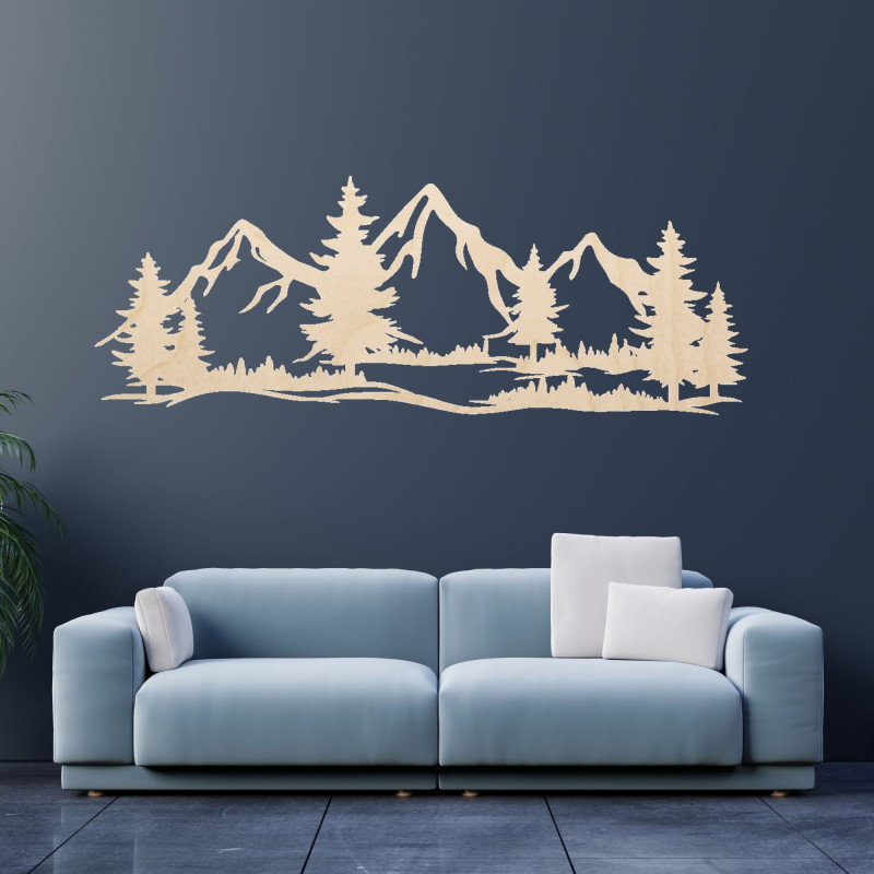 Wooden wall decoration massive mountains and...
