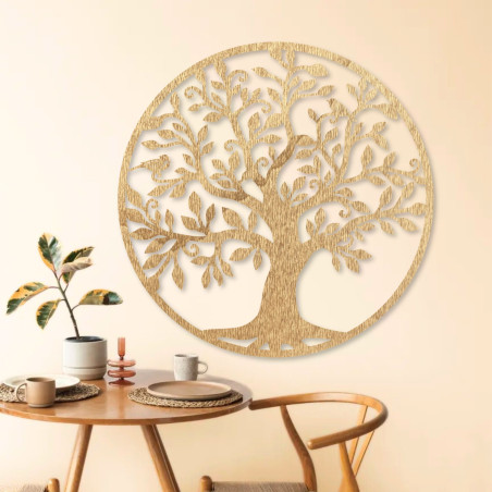 The wooden decoration in the shape of a tree of life is a perfect combination of natural design and elegant art.