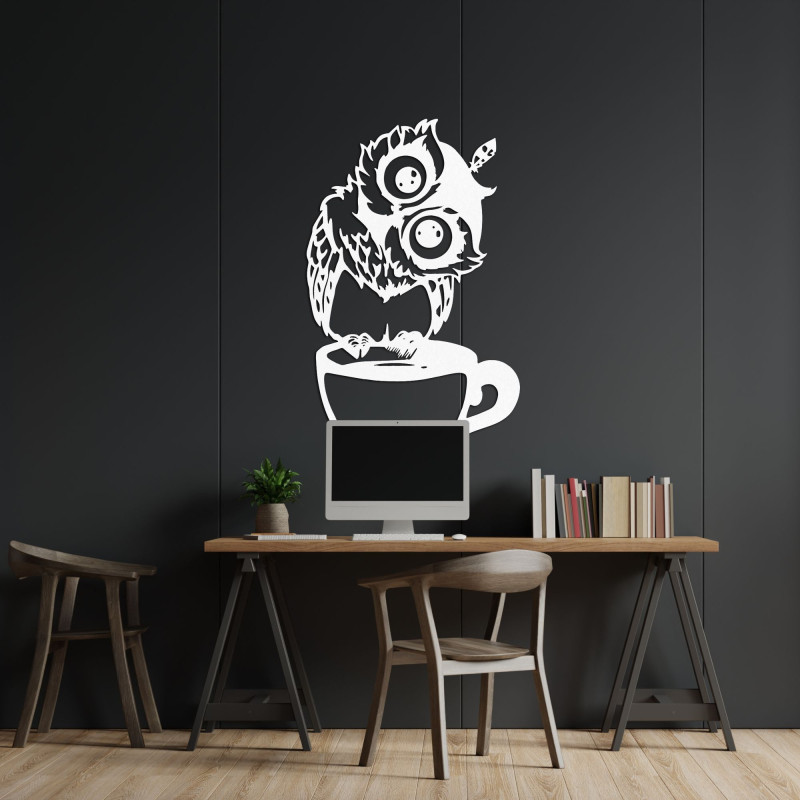 Cute wooden wall painting of an owl in a cup | Owl