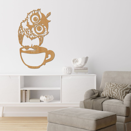 Cute wooden wall painting of an owl in a cup | Owl