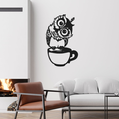 Cute wooden wall painting of an owl in a cup | Owl