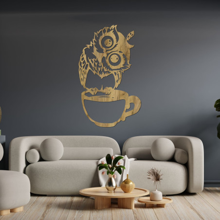 Cute wooden wall painting of an owl in a cup | Owl