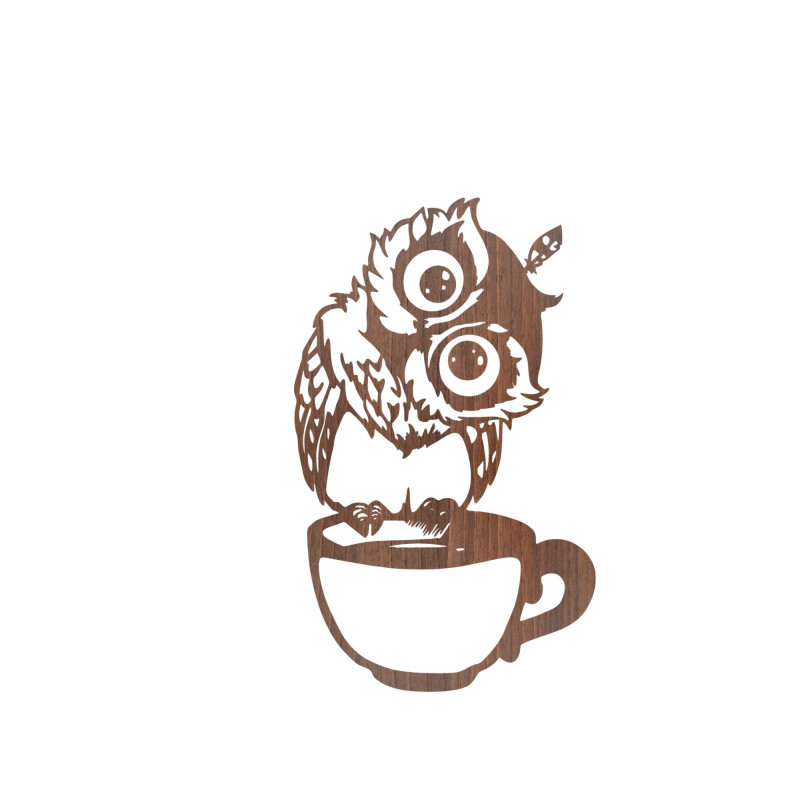 Cute wooden wall painting of an owl in a cup | Owl
