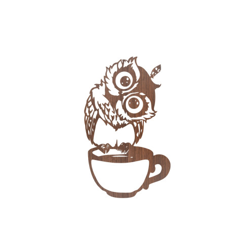 Cute wooden wall painting of an owl in a cup | Owl