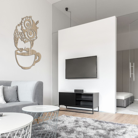 Cute wooden wall painting of an owl in a cup | Owl