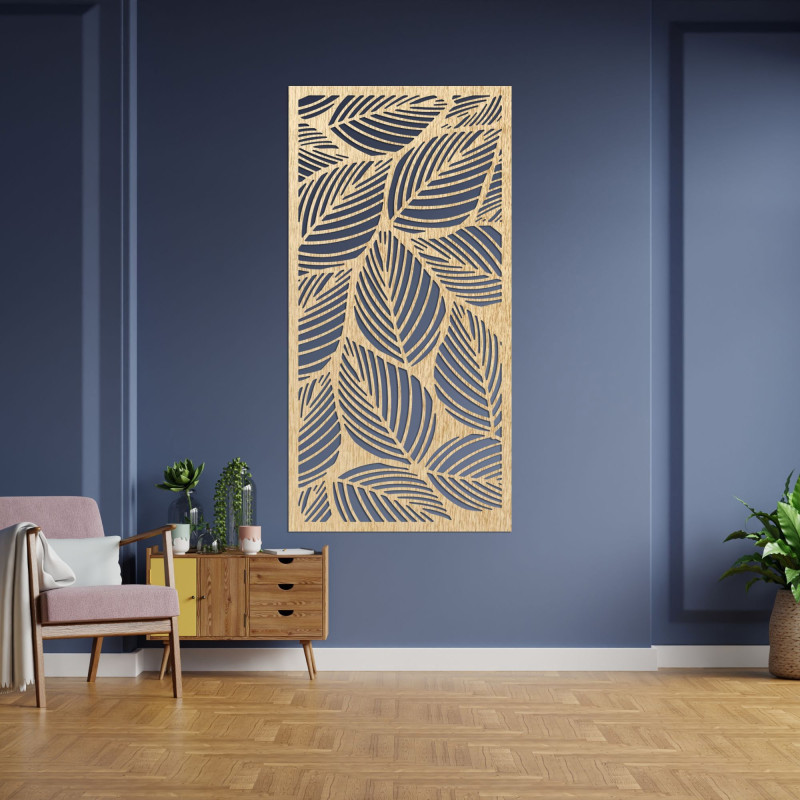 A painting with a leaf motif for the living room, a touch of nature and lightness.