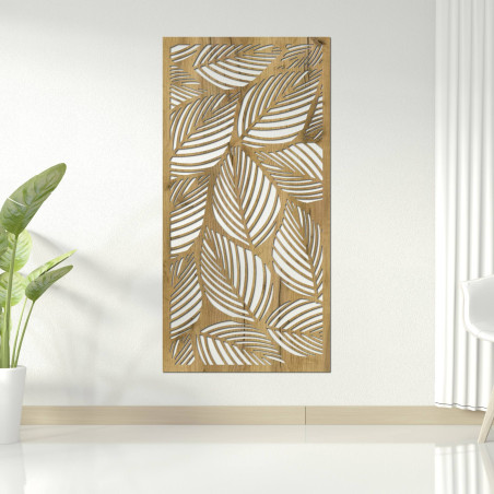 Stylish wooden wall painting with a leaf motif. The SENTOP tropical panel painting will give your interior a natural and modern 