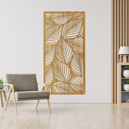 Stylish wooden wall painting with a leaf motif. The SENTOP tropical panel painting will give your interior a natural and modern 