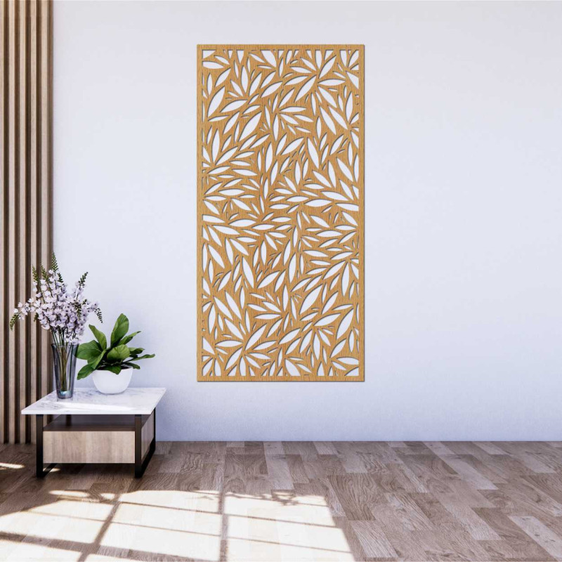 Wooden wall panel plant motif