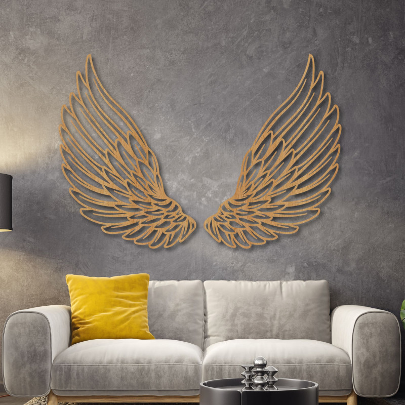This wooden wall decoration in the shape of angel wings symbolizes freedom, protection, and lightness.