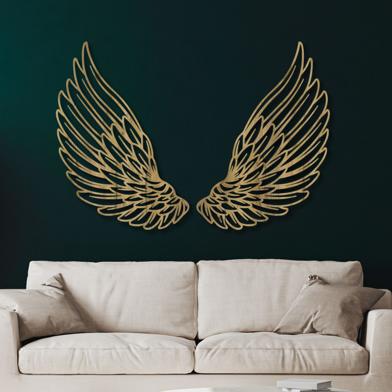 This wooden wall decoration in the shape of angel wings symbolizes freedom, protection, and lightness.