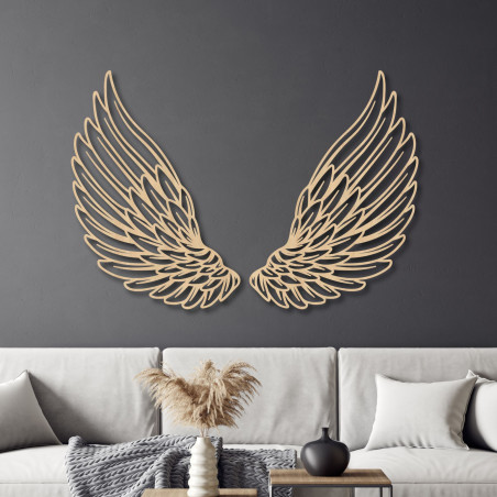 This wooden wall decoration in the shape of angel wings symbolizes freedom, protection, and lightness.