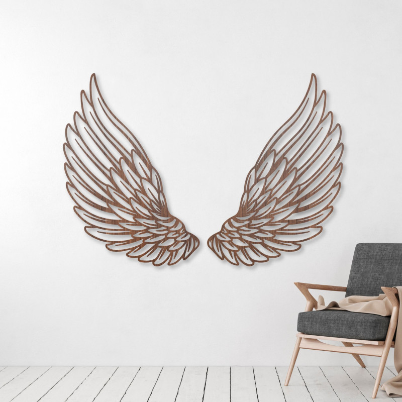 This wooden wall decoration in the shape of angel wings symbolizes freedom, protection, and lightness.
