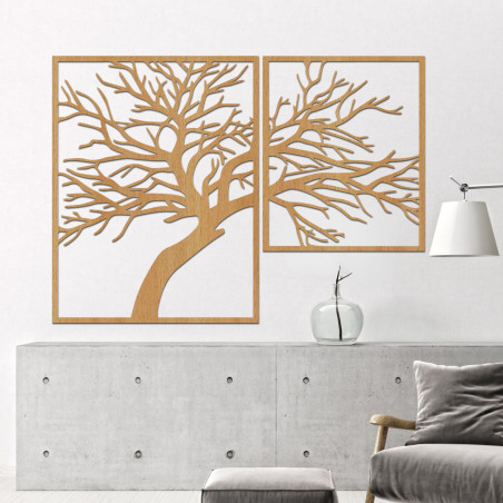 Wooden picture of a tree with carved branches