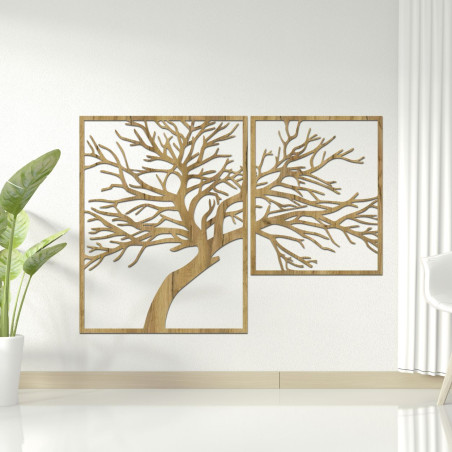 Wooden picture of a tree with carved branches