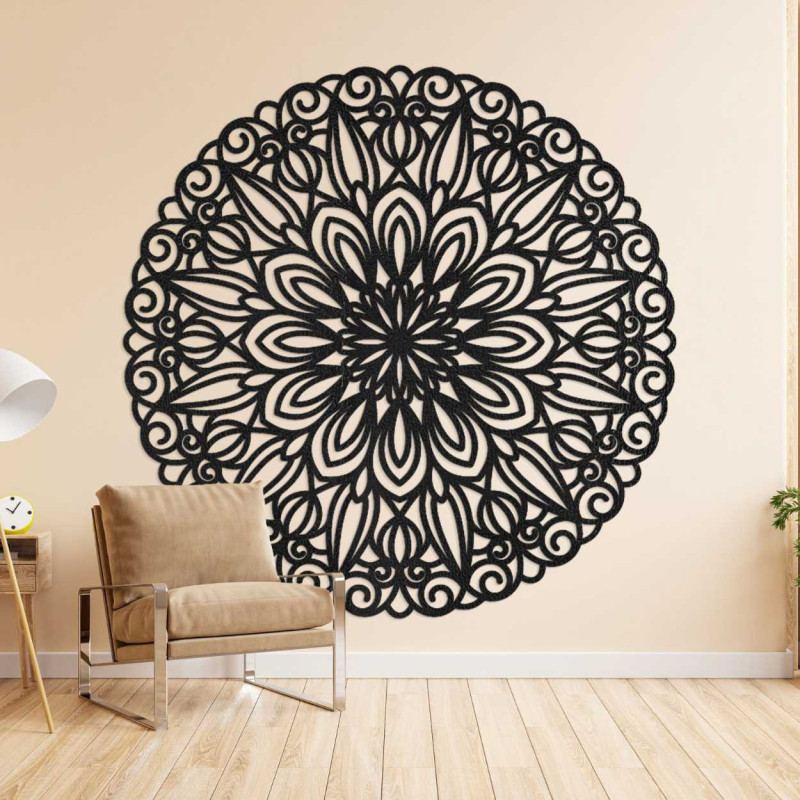 Carved wooden mandala on the wall, flower of...