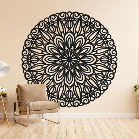 Carved wooden mandala on the wall, flower of time - ORIN
