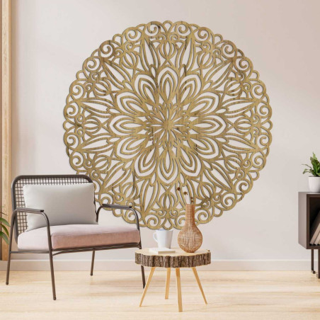 Carved wooden mandala on the wall, flower of time - ORIN