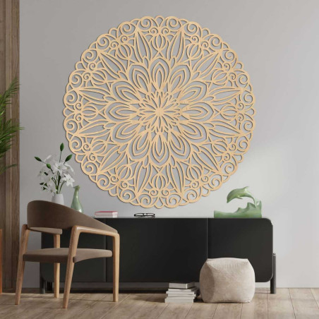 Carved wooden mandala on the wall, flower of time - ORIN