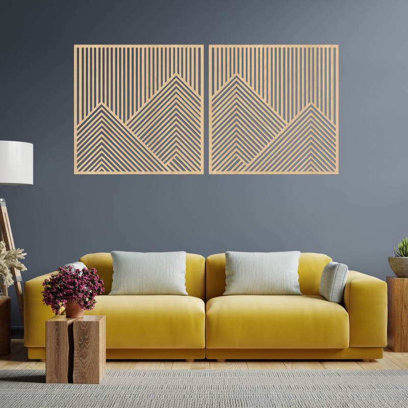 Wall decoration of two with geometric mountain lines