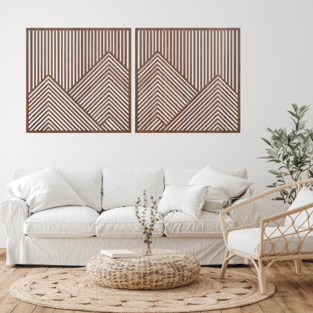 Wooden decoration with mountain lines brings harmony and minimalist style to the two-piece set.