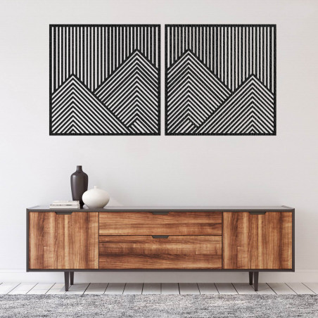 Wooden decoration with mountain lines brings harmony and minimalist style to the two-piece set.