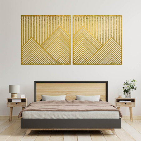 Wooden decoration with mountain lines brings harmony and minimalist style to the two-piece set.