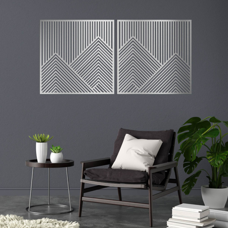 Wooden decoration with mountain lines brings harmony and minimalist style to the two-piece set.