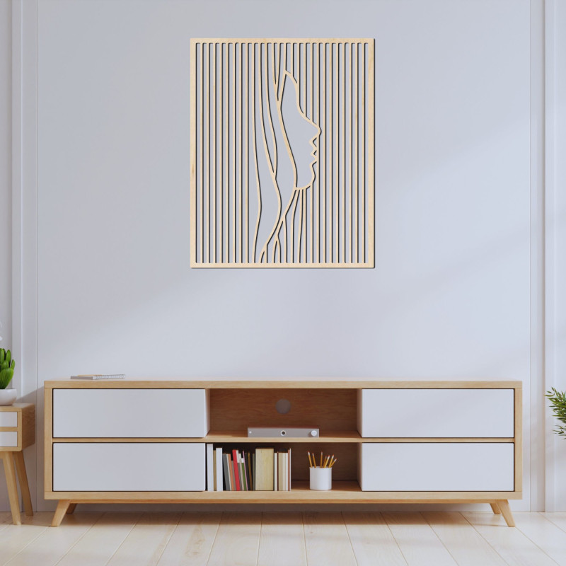 Wooden wall decoration silhouette of a woman's face