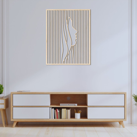 Wooden wall decoration silhouette of a woman's face