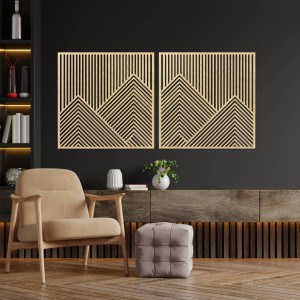 Modern wooden mountain painting with slatted design for the interior 2