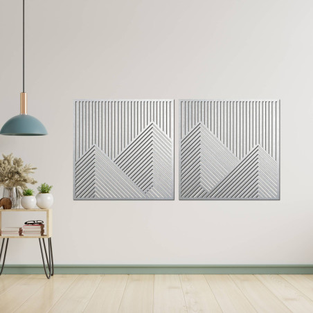 Modern wooden mountain painting with slatted design for the interior