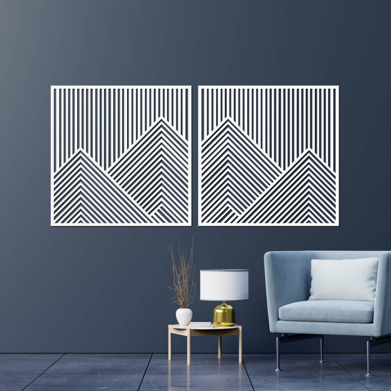 Two-piece wall decoration with a mountain motif in a modern style