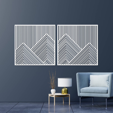 Two-piece wall decoration with a mountain motif in a modern style