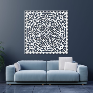 Wooden wall painting square - oriental mandala 2